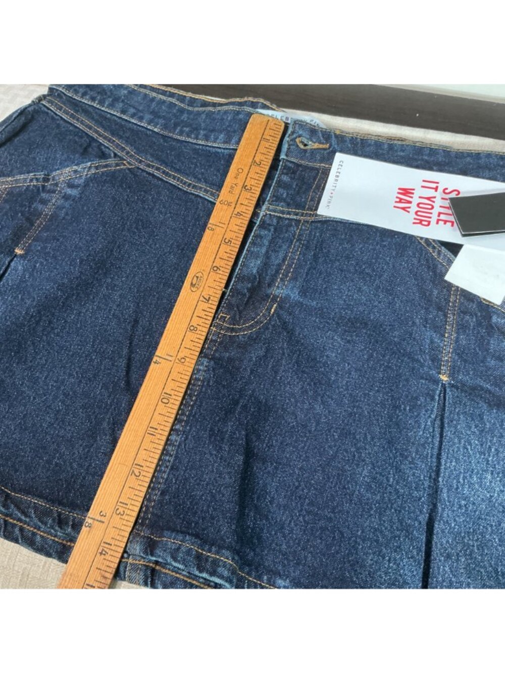 Celebrity Pink Women's XL Denim Western Style Pleated Mini Skirt Side Pockets - Picture 8 of 10